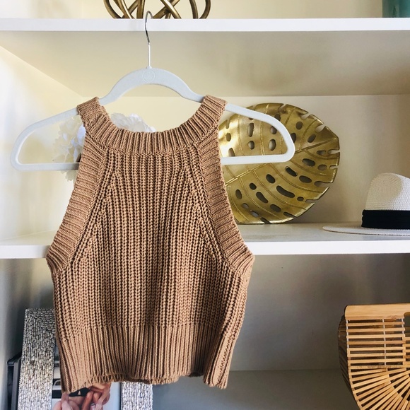 Callahan Tops - Callahan Brown Crop Knit Tank